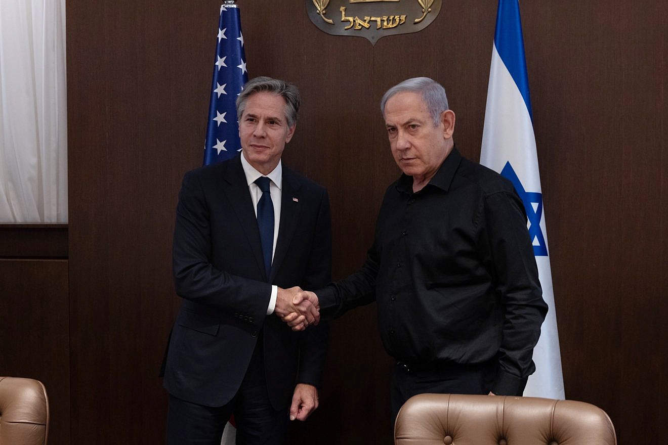 Israeli Prime Minister Benjamin Netanyahu meets with U.S. Secretary of State Antony Blinken in Tel Aviv on Oct. 16, 2023. Credit: Chuck Kennedy/U.S. State Department.
