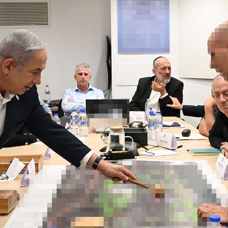 Israeli Prime Minister Benjamin Netanyahu holds a security assessment with members of the War Cabinet at the Kirya in Tel Aviv on Oct. 18, 2023. Credit: Haim Zach (GPO).