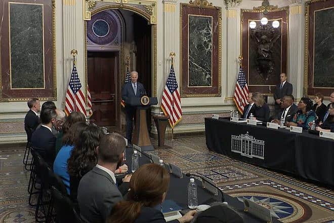 U.S. President Joe Biden speaks to Jewish leaders at the White House on Oct. 11, 2023. Credit: YouTube/White House.