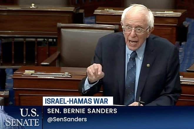 Sen. Bernie Sanders (I-Vt.) speaks about Israel and Gaza on the Senate floor on Oct. 25, 2023. Source: C-SPAN.