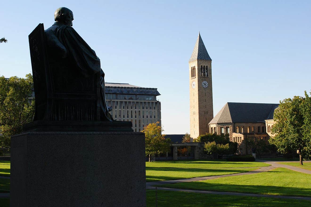 Arts Quad at Cornell University, with McGraw Tower in the background. Credit: Eustress via Wikimedia Commons.