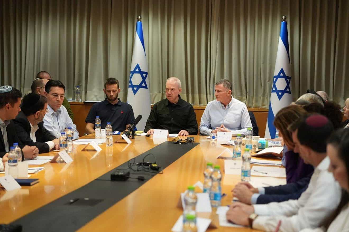 Israeli Defense Minister Yoav Gallant meets with members of the Knesset Foreign Affairs and Defense Committee, Oct. 20, 2023. Photo by Elad Malka.
