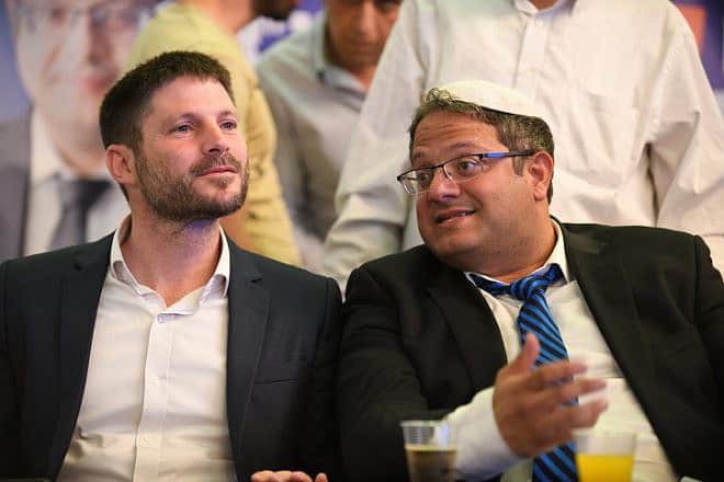 Betzalel Smotrich and Itamar Ben-Gvir attend the Otzma Yehudit Party's campaign event in Bat Yam, April 06, 2019. Photo by Gili Yaari /Flash90.
