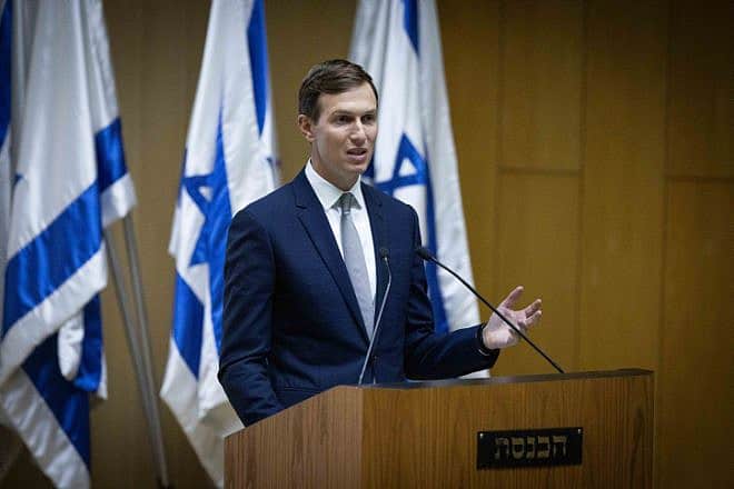Senior adviser to former President Donald Trump Jared Kushner speaks at a Knesset event in Jerusalem celebrating the one-year anniversary of the Abraham Accords, Oct. 11, 2021. Photo by Yonatan Sindel/Flash90.