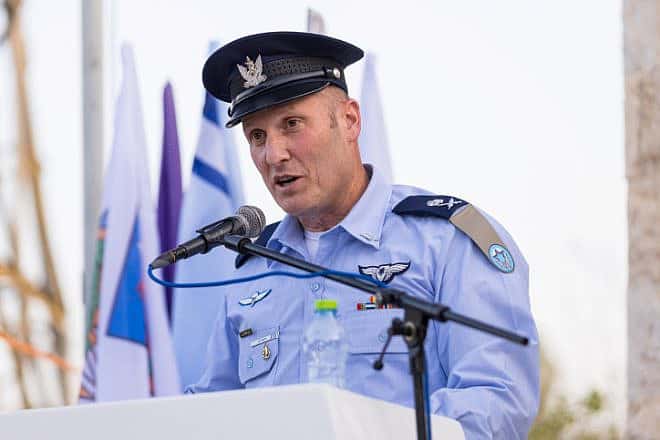 Israeli Air Force Commander Maj. Gen. Tomer Bar  speaks during a ceremony in honor of the 75th anniversary of the air strike at the Ad Halom bridge, in the southern Israeli city of Ashdod, May 29, 2023. Photo by Flash90.