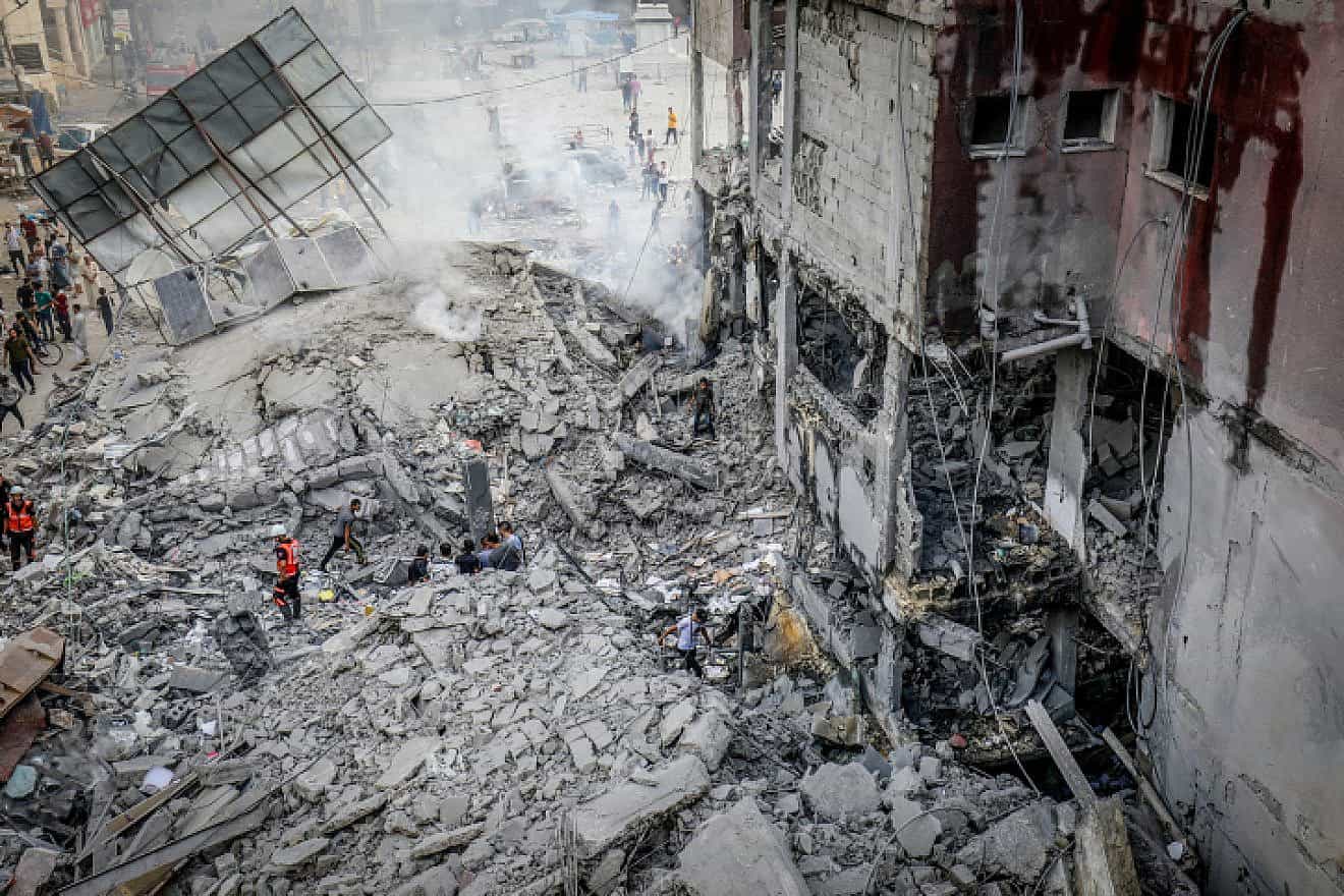 The aftermath of an Israeli airstrike in Khan Yunis in the southern Gaza Strip, Oct. 10, 2023. Photo by Abed Rahim Khatib/Flash90.