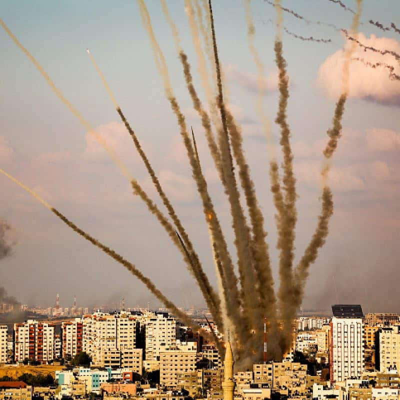 Rockets fired from the Gaza Strip towards Israel on Oct. 10. Photo by Atia Mohammed/Flash90.