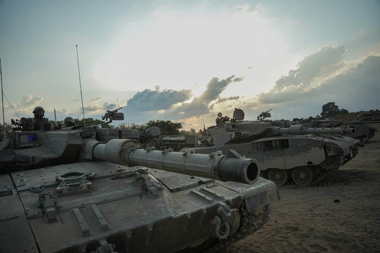 Israeli forces at a staging area near the Israel-Gaza border, Oct. 14, 2023. Photo by Erik Marmor/Flash90.