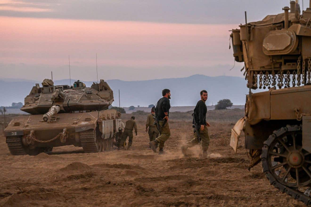 IDF armored forces at a staging area near the border with Lebanon, Oct. 14, 2023. Photo by Michael Giladi/Flash90.