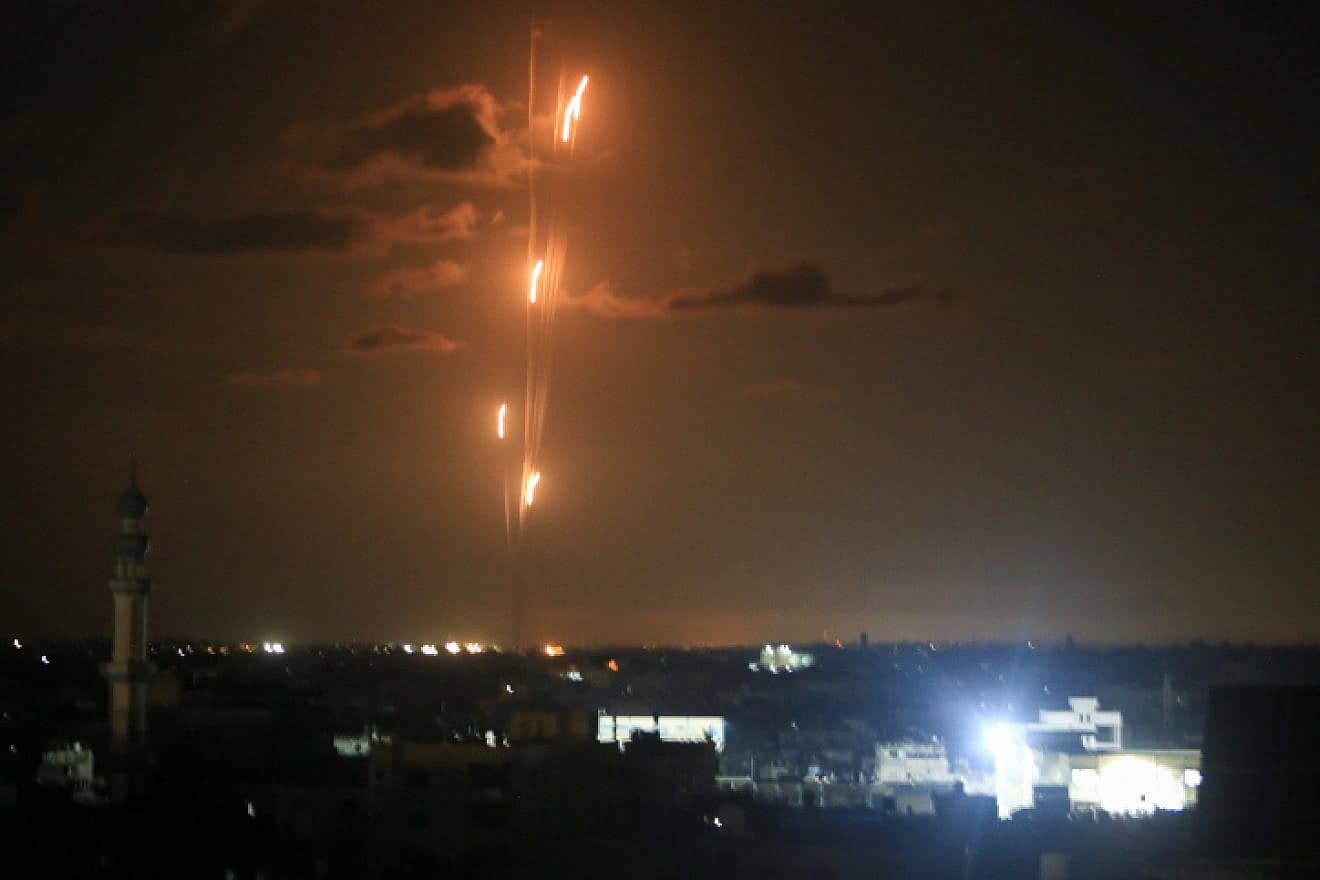 Rockets are fired from the Gaza Strip towards Israel, Oct. 16, 2023. Photo by Abed Rahim Khatib/Flash90.