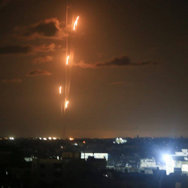 Rockets are fired from the Gaza Strip towards Israel, Oct. 16, 2023. Photo by Abed Rahim Khatib/Flash90.