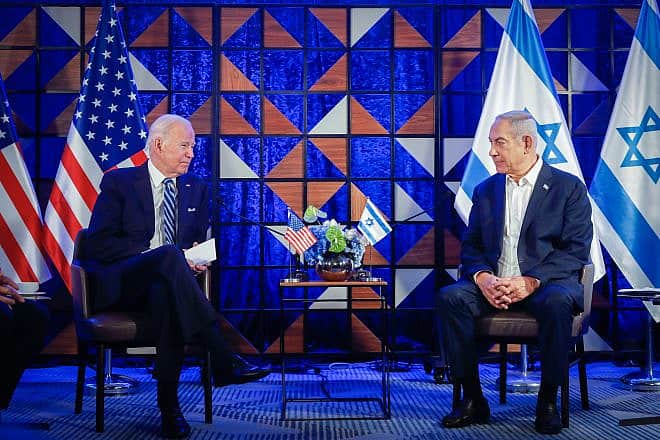 Prime Minister Benjamin Netanyahu meets with President Joe Biden in Tel Aviv, Oct. 18, 2023. Photo by Miriam Alster/Flash90.