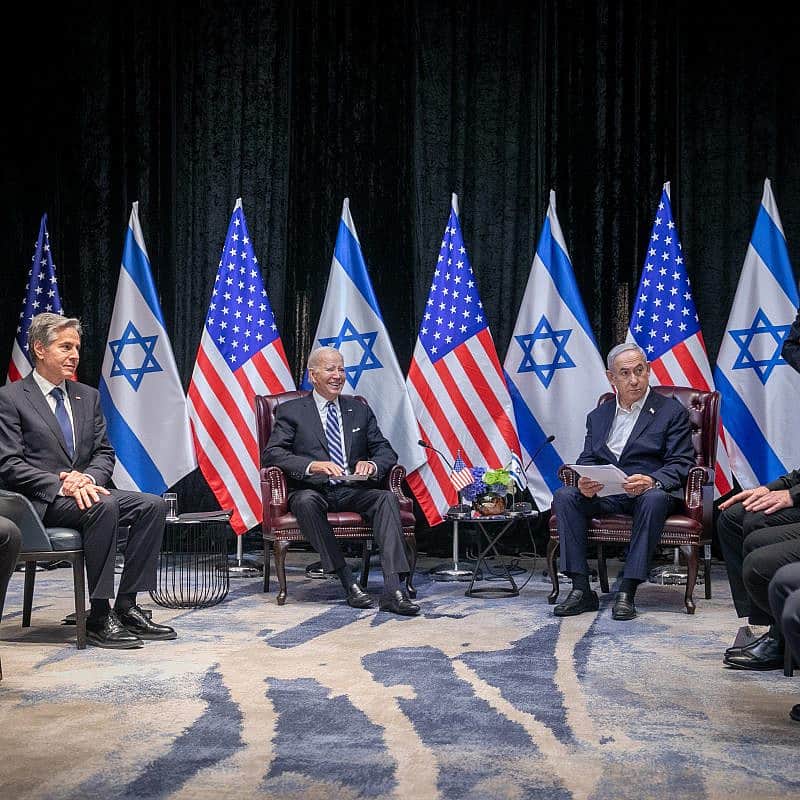 U.S. President Joe Biden flew to Israel to meet with Israeli Prime Minister Benjamin Netanyahu and other senior officials amid war with Hamas in the Gaza Strip, Tel Aviv, Oct. 18, 2023. Photo by Miriam Alster/Flash90.
