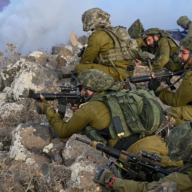 Israeli reserve soldiers train on the Golan Heights before heading to the Gaza border, Oct. 20, 2023. Photo by Michael Giladi/Flash90.