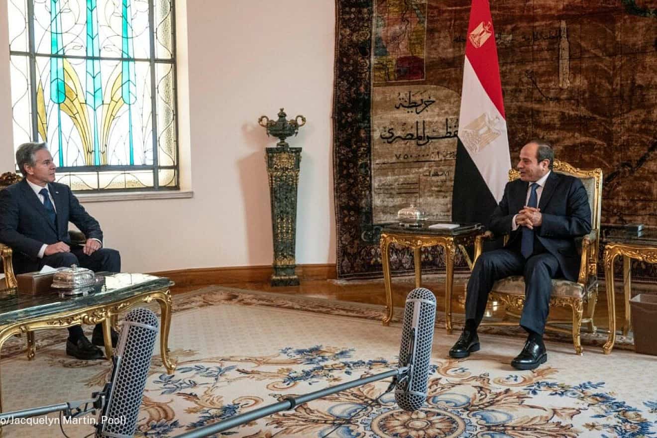 U.S. Secretary of State Antony Blinken meets with Egyptian President Abdel Fattah el-Sisi in Cairo on Oct. 15, 2023. Credit: AP Photo/Jacquelyn Martin, POOL/U.S. Embassy in Egypt.