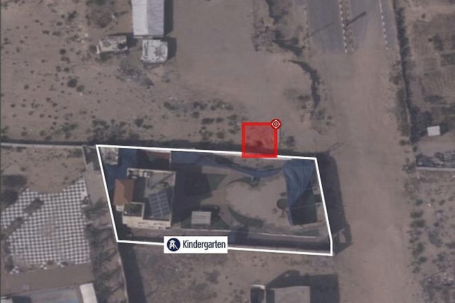 A Hamas rocket launcher placed next to a kindergarten in Gaza. Credit: IDF.