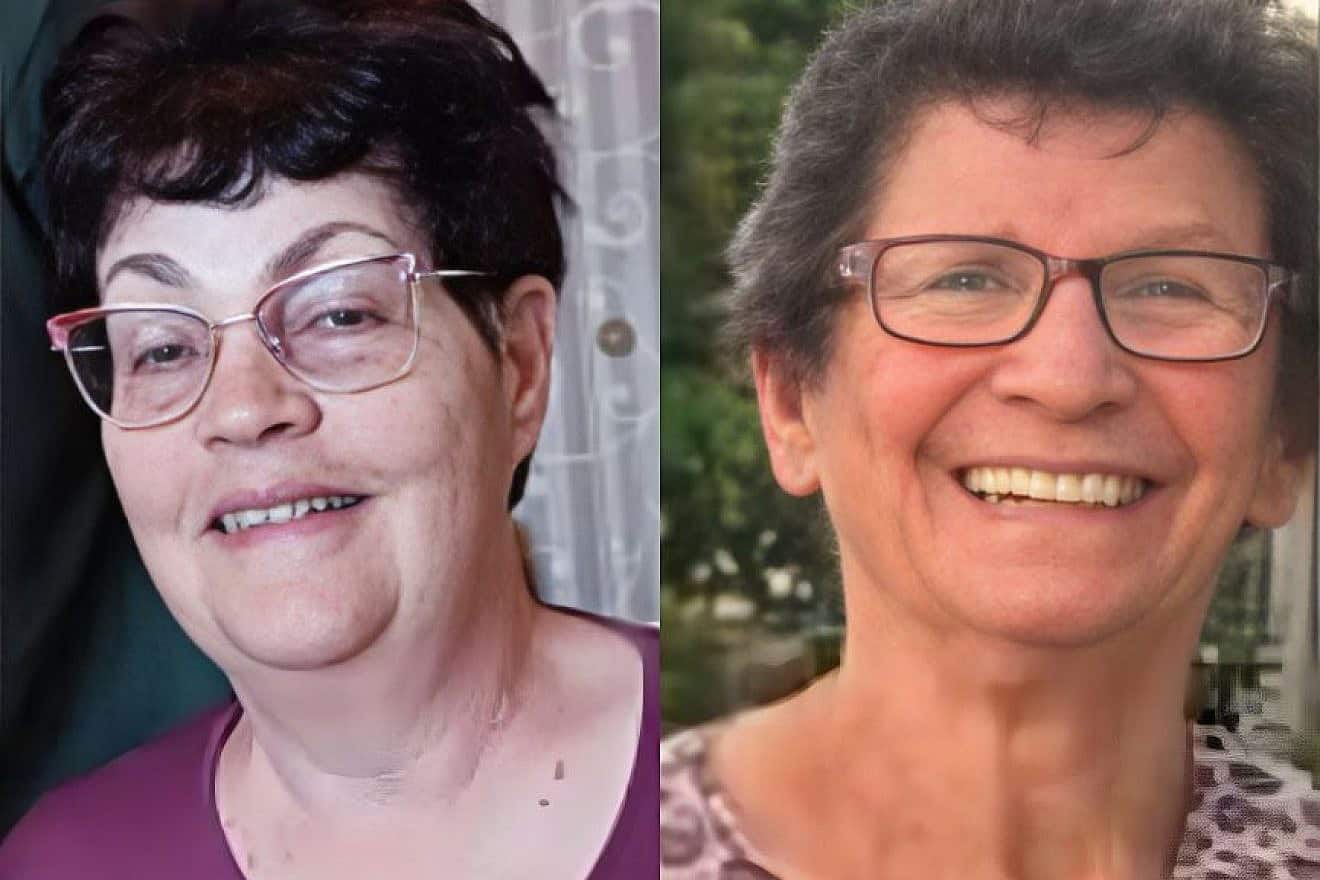 Yocheved Lifshitz (left) and Nurit Cooper, both from Kibbutz Nir Oz near the border with the Gaza Strip, were released from Hamas captivity on Oct. 23, 2023. Source: X/Screenshot
