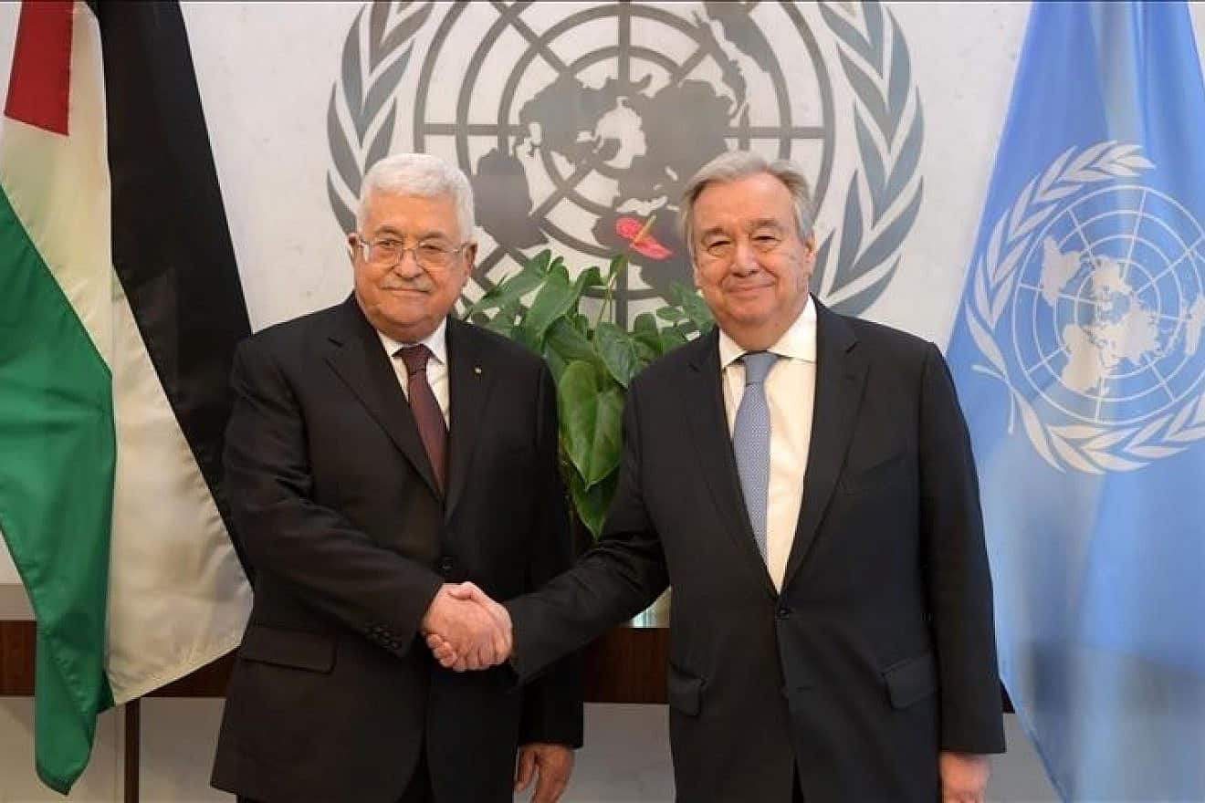 U.N. Secretary-General António Guterres (right) with Palestinian Authority head Mahmoud Abbas. Source: Twitter.