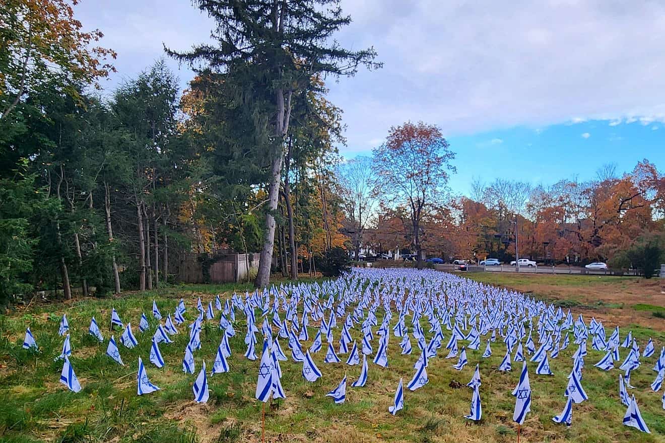 On Sudbury Road in Concord, Mass., Kurt and Susan Schwartz placed 1,500 Israeli flags on a property they own. Credit: Courtesy.