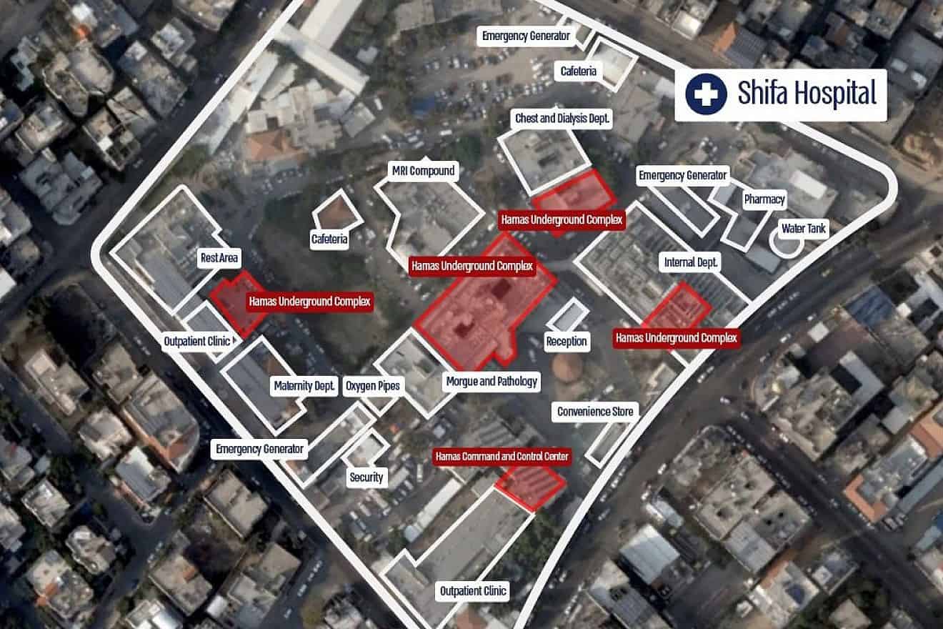 Hamas headquarters hidden under Gaza's largest hospital. Credit: IDF.