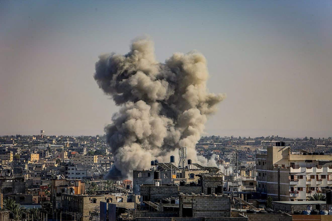Israeli airstrike as seen from Rafah, in the southern Gaza Strip, on Oct. 25, 2023. Photo by Abed Rahim Khatib/Flash90.
