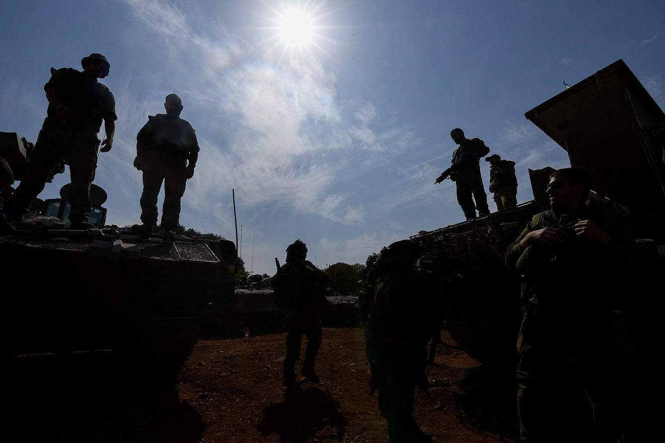 Israeli soldiers at a staging area near the border with Lebanon, Oct. 9, 2023. Photo by Ayal Margolin/Flash90.