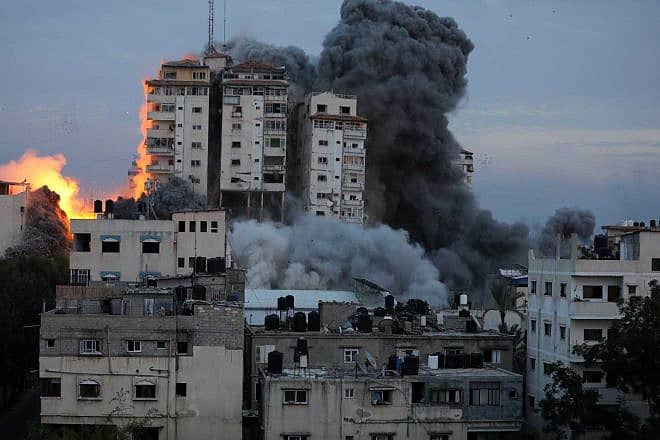 The Israeli Air Force strikes a terrorist target in the Gaza Strip after a surprise attack earlier in the day by Hamas, Oct. 7, 2023. Photo by Majdi Fathi/TPS.