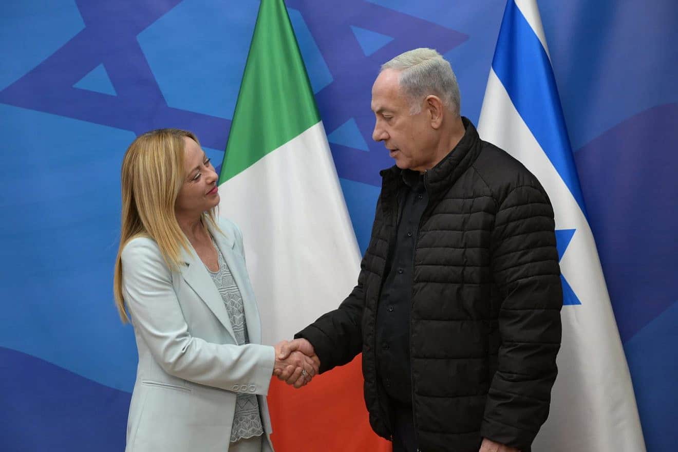 Israeli Prime Minister Benjamin Netanyahu meets in Tel Aviv with his Italian counterpart Giorgia Meloni. Photo by Avi Ohayon/GPO.