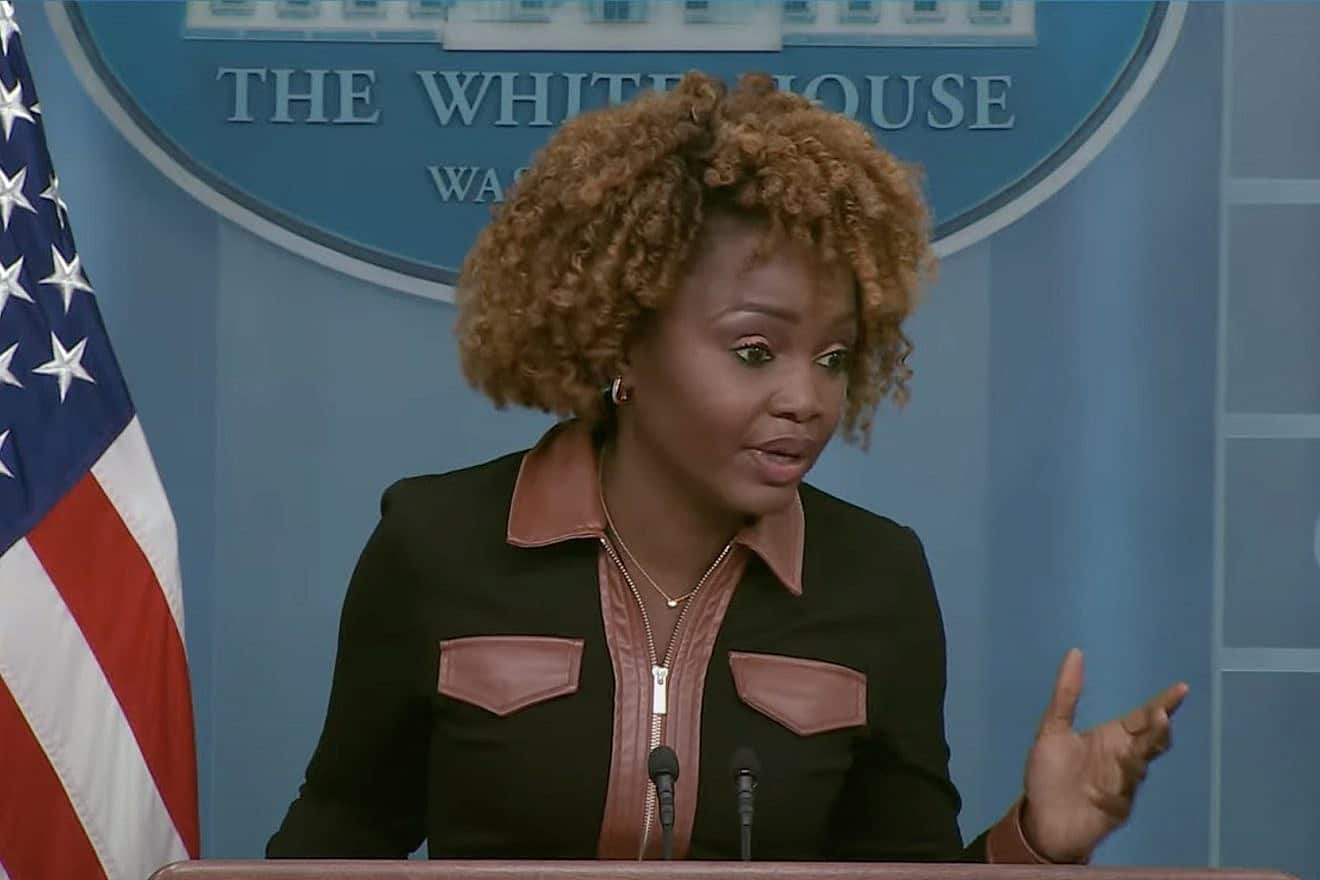 White House Press Secretary Karine Jean-Pierre answers a question about antisemitism at an Oct. 23, 2023 press briefing. Source: YouTube/White House.