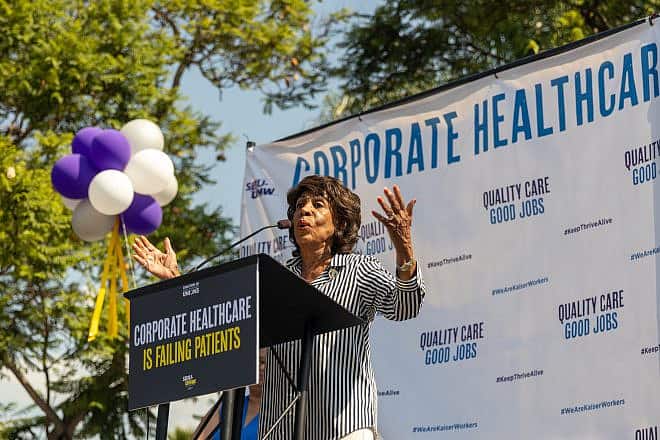 Rep. Maxine Waters (D-Calif.) speaks to the Service Union International Workers at a rally in Los Angeles. Credit: Maxim Elramsisy/Shutterstock.