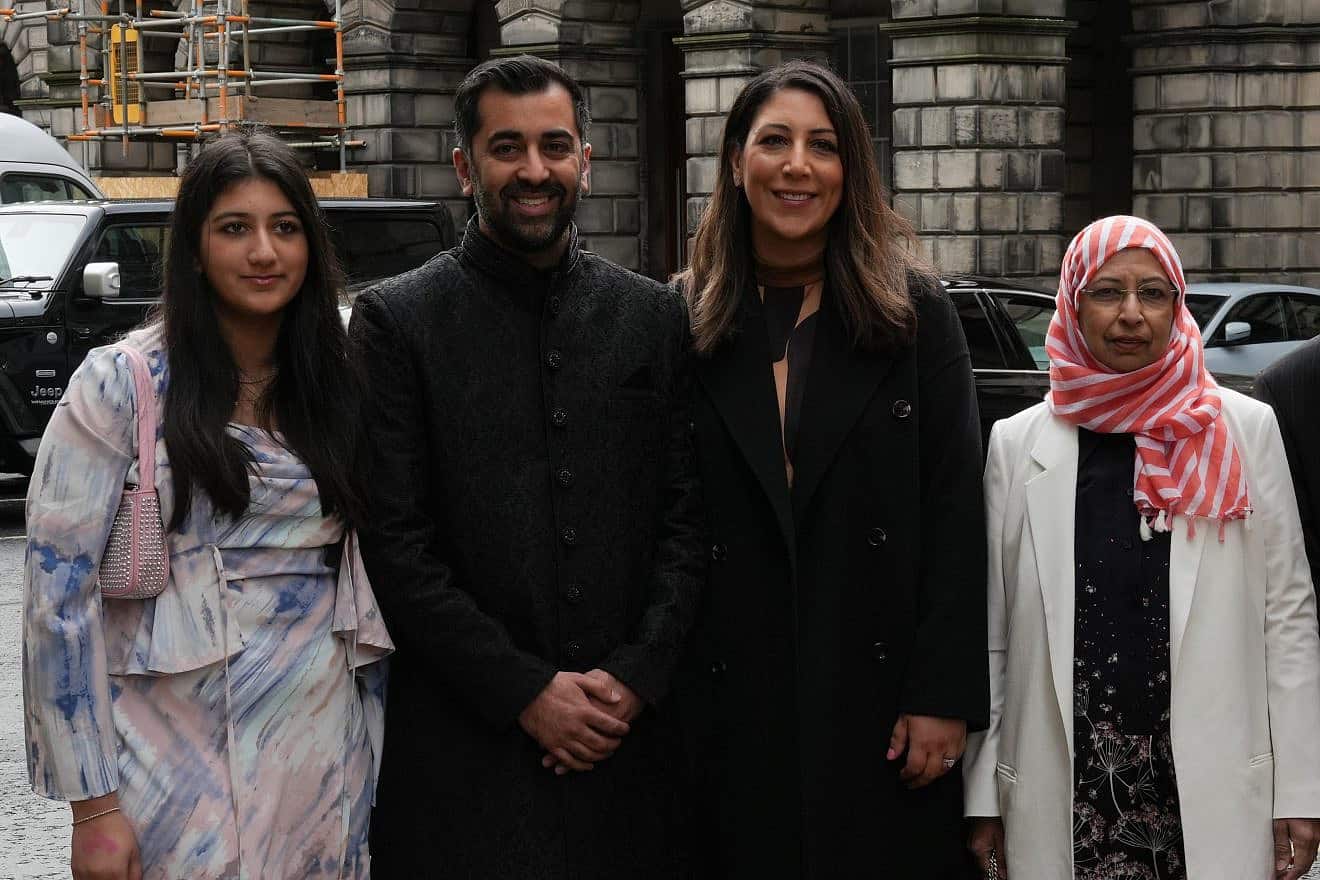Humza Yousaf, accompanied by family members, when he was sworn in as Scotland's First Minister at the Court of Session in Edinburgh on March 29, 2023. Credit: Scottish Government via Wikimedia Commons.
