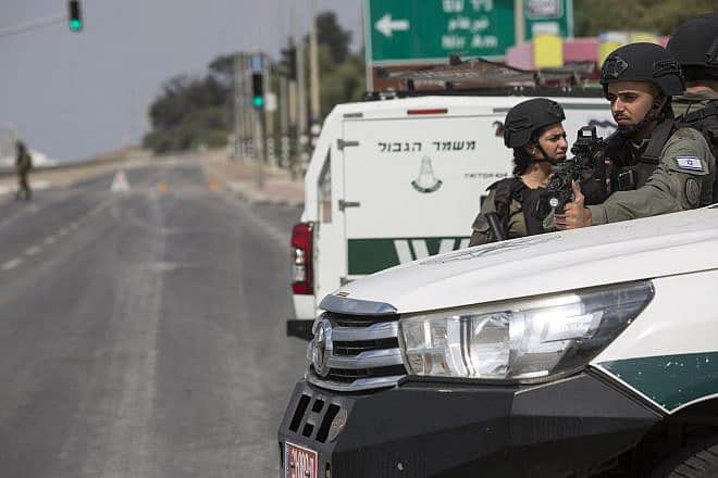 Israeli Border Police officers patrol the southern Israeli city of Sderot on Oct. 10, 2023. Credit: Courtesy of Rina Castelnuovo.
