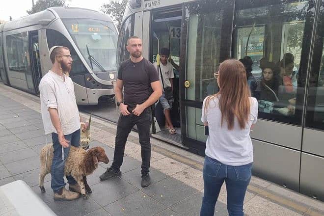 Yair Hanoch at a light rail station near the Old City of Jerusalem, shortly before he was arrested, Oct. 1, 2023. Photo by Kobi Natan/TPS.