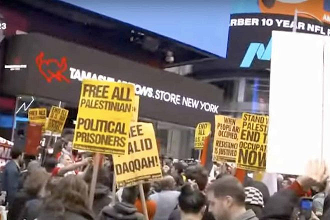 A pro-Palestinian, anti-Israel rally in Times Square in Manhattan on Oct. 8, 2023. Source: YouTube/Forbes.