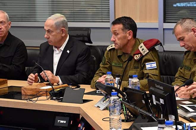 Israeli Prime Minister Benjamin Netanyahu holds a security assessment at the Kirya military headquarters in Tel Aviv, Oct. 8, 2023. Photo by Haim Zach/GPO.