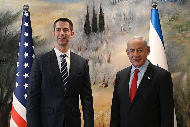Israeli Prime Minister Benjamin Netanyahu with Sen. Tom Cotton (R-Ark.). Credit: Haim Zach/GPO.