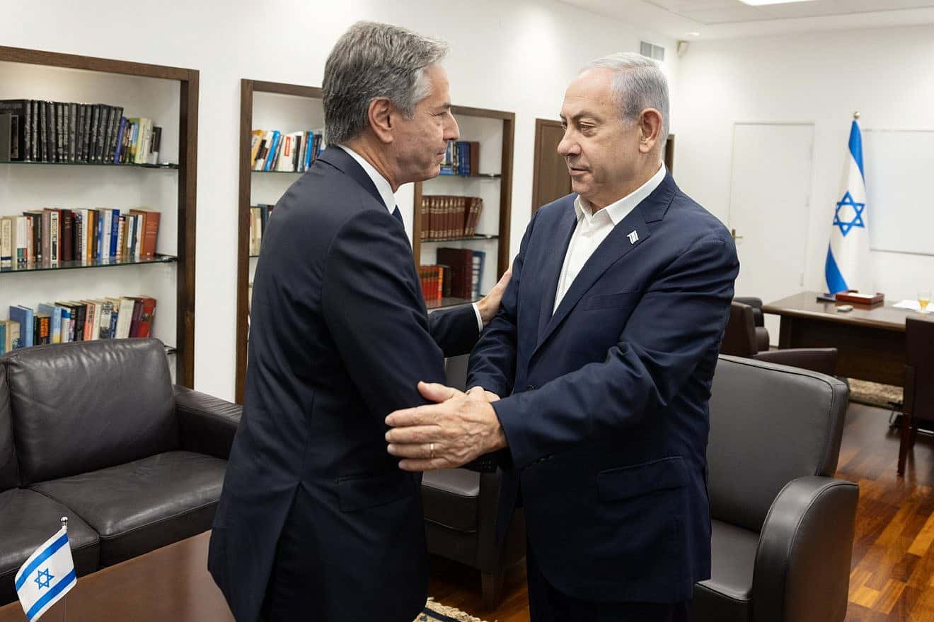 Israeli Prime Minister Benjamin Netanyahu (right) meets with U.S. Secretary of State Antony Blinken in Tel Aviv on Nov. 3, 2023. Credit: Chuck Kennedy/State Department.