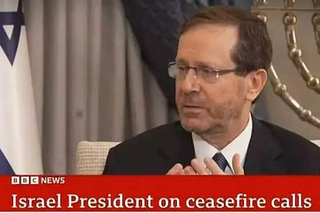 The BBC interviews Israeli President Isaac Herzog. Screenshot: BBC.