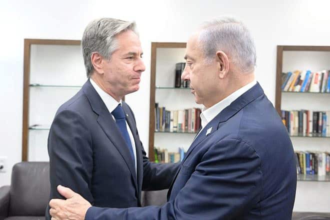 Israeli Prime Minister Benjamin Netanyahu meets with U.S. Secretary of State Antony Blinken at the Kirya military headquarters in Tel Aviv on Nov. 3, 2023. Credit: Amos Ben-Gershom/GPO.
