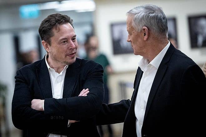 CEO of X (formerly known as twitter) Elon Musk with National Unity leader Benny Gantz in Jerusalem on Nov. 27, 2023. Photo by Chaim GoldbergFlash90.