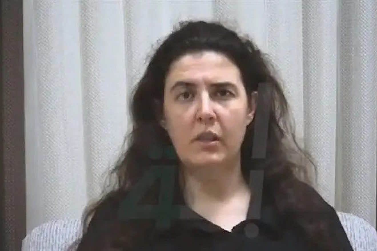 Kidnapped Israeli-Russian academic Elizabeth Tsurkov in a video released by Kata'ib Hezbollah, Nov. 13, 2023. Source: Screenshot.