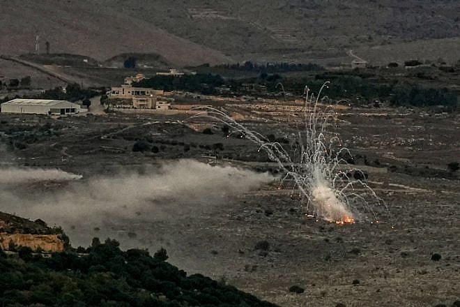 Smoke rises following an exchange of fire between the Israel Defense Forces and Hezbollah terrorists, Nov. 12, 2023. Photo by Ayal Margolin/Flash90.
