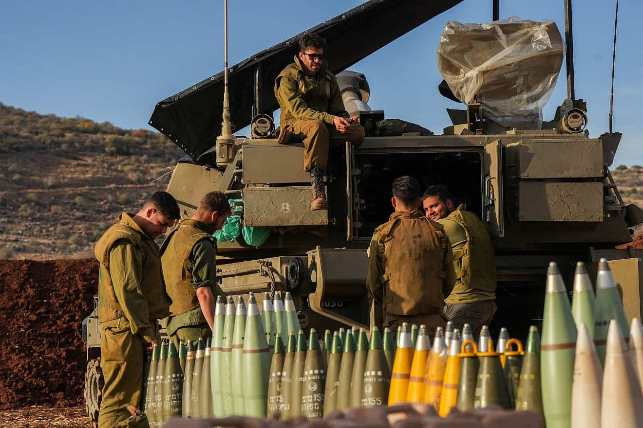 An Israeli artillery unit stationed near the northern border with Lebanon on Nov. 22, 2023. Photo by Ayal Margolin/Flash90.