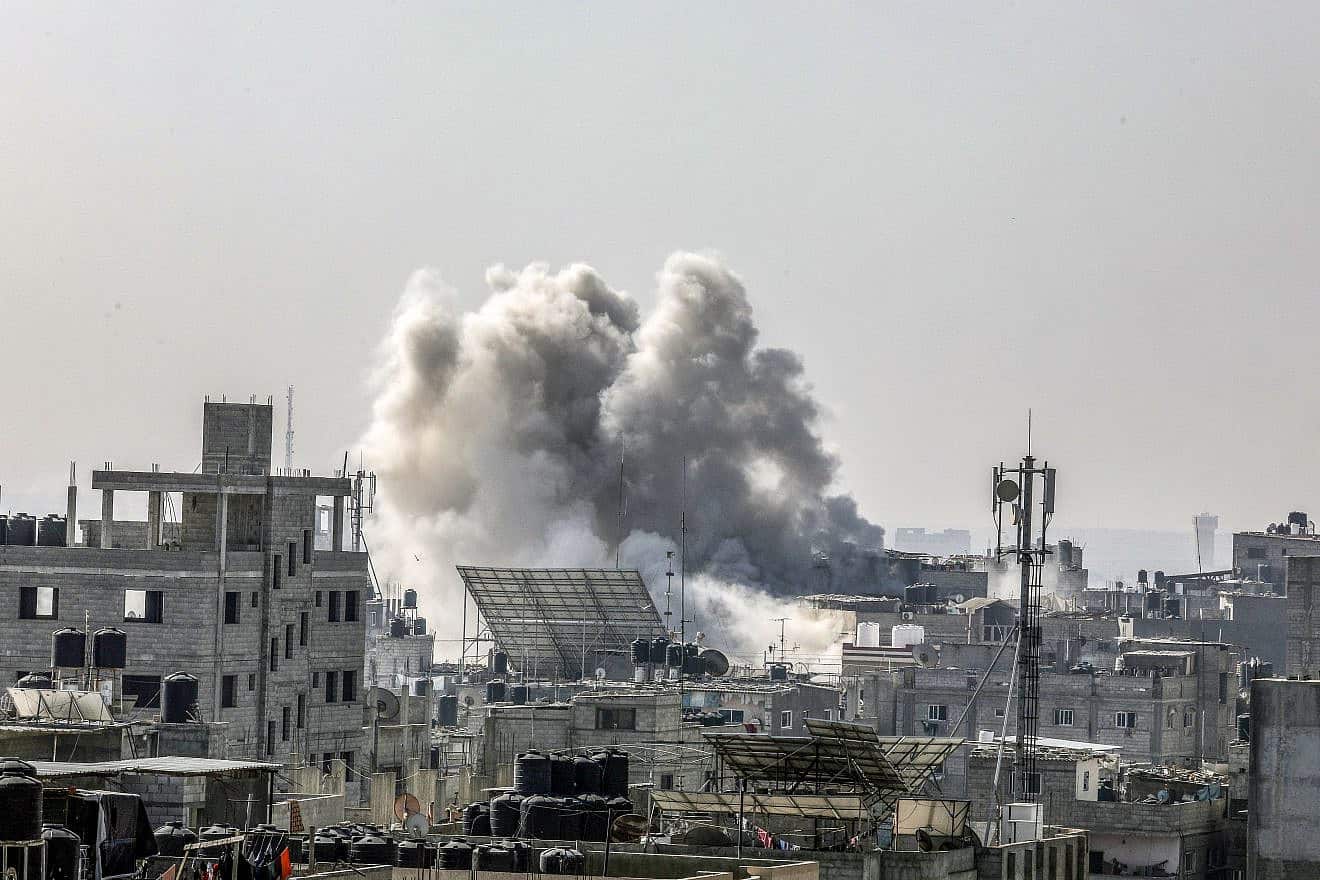 Smoke rises after Israeli airstrikes as it seen from Khan Yunis in the southern Gaza Strip on Nov. 7, 2023. Photo by Abed Rahim Khatib/Flash90.