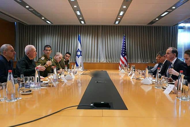 Israeli Defense Minister Yoav Gallant meets with U.S. Special Coordinator for the Middle East Brett McGurk at military headquarters in Tel Aviv, Nov. 15, 2023. Photo by Ariel Hermoni/Israeli Defense Ministry.