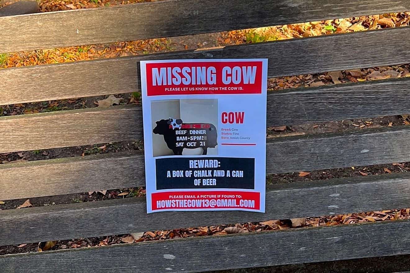 “Missing cow” posters were placed around the campus of the University of Pennsylvania on Nov. 16, 2023. Source: StopAntisemitism/X.