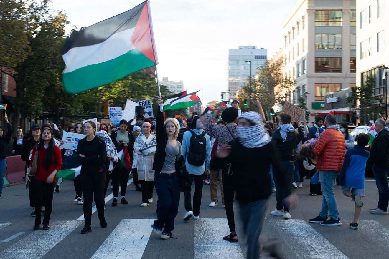 A pro-Palestinian rally in Cambridge, Mass., on Oct. 10, 2023. Credit: Flickr via Wikimedia Commons.