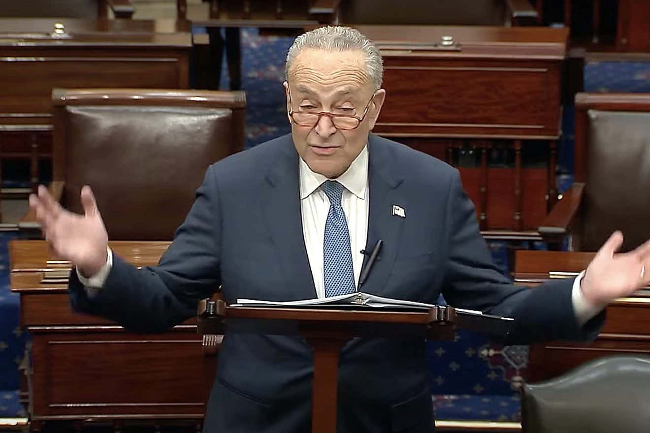 Senate Majority Leader Chuck Schumer (D-N.Y.) delivers a more than 40-minute speech about antisemitism on the U.S. Senate floor on Nov. 29, 2023. Source: C-SPAN.