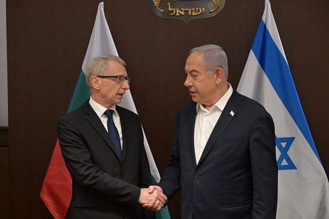Israeli Prime Minister Benjamin Netanyahu meets in Jerusalem with his Bulgarian counterpart Nikolay Denkov, Nov. 6, 2023. Photo by Amos Ben Gershon/GPO.