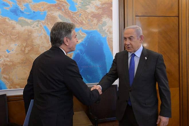 U.S. Secretary of State Antony Blinken and Israeli Prime Minister Benjamin Netanyahu at the Prime Minister's Office in Jerusalem, Nov. 30, 2023. Photo by Amos Ben Gershom/GPO.